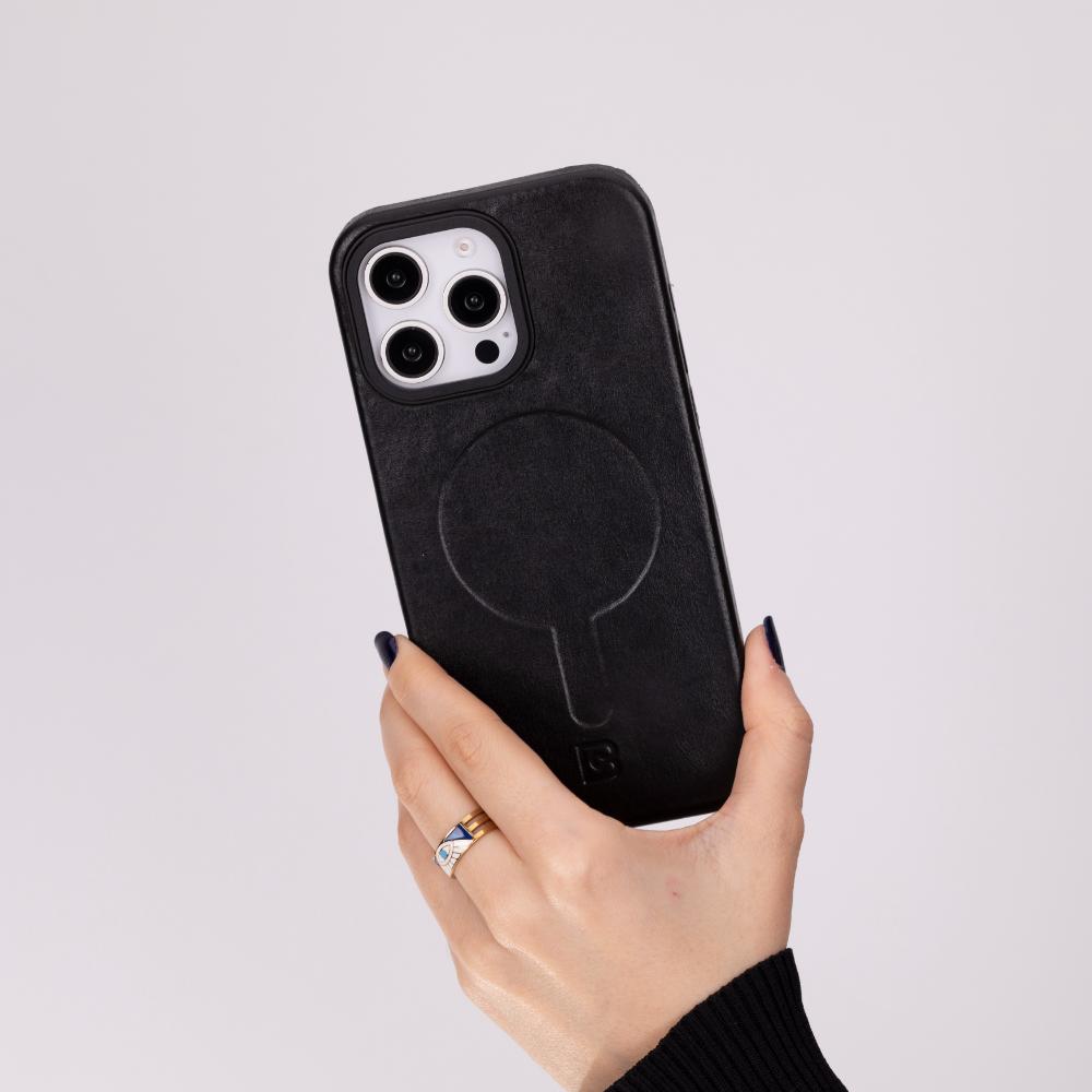 Apple iPhone 16 Pro Uyumlu, Ultra İnce Hakiki Deri Kılıf, Premium Koruma & Şık Tasarım, MagSafe Uyumlu, Kömür Siyah