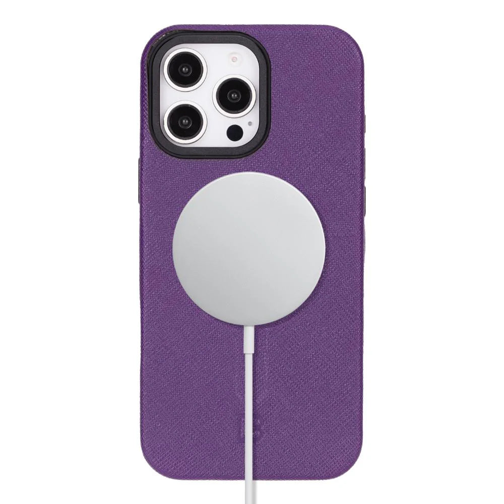 Apple iPhone 16 Pro Max Uyumlu, Ultra İnce Hakiki Deri Kılıf, Premium Koruma & Şık Tasarım, MagSafe Uyumlu, Mor Renk
