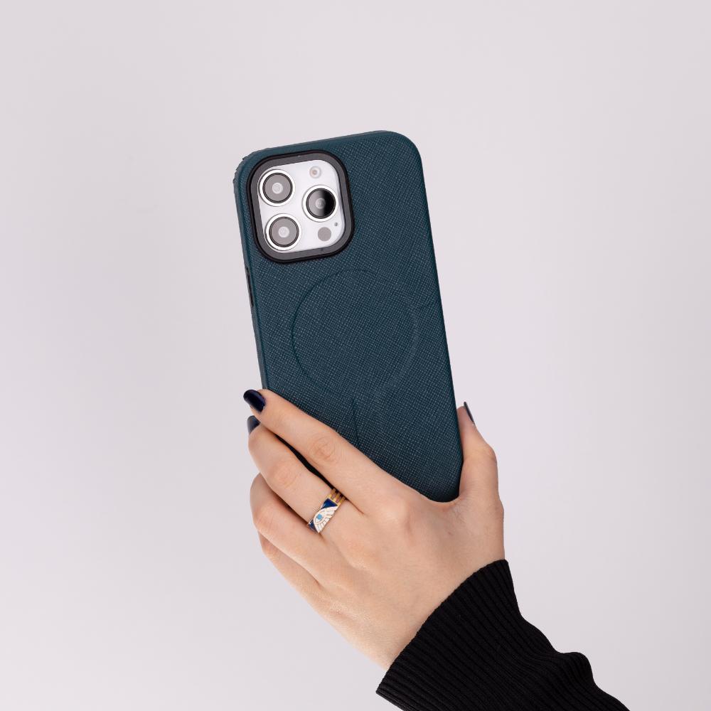 Apple iPhone 16 Pro Max Uyumlu, Ultra İnce Hakiki Deri Kılıf, Premium Koruma & Şık Tasarım, MagSafe Uyumlu, Mavi