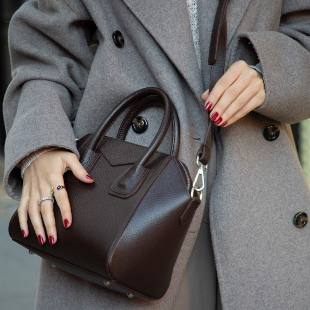 Lorenza Hakiki Deri, El Yapımı, Kadın Çantası, Kahve, Small