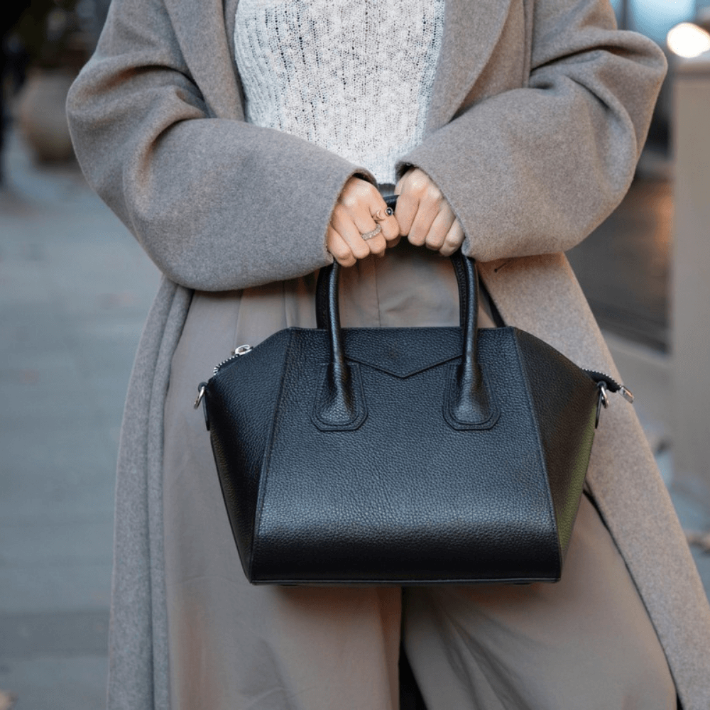 Lorenza Hakiki Deri, El Yapımı, Kadın Çantası, Siyah, Small