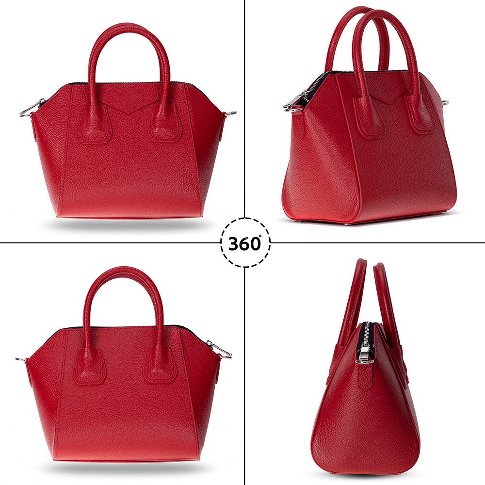 Lorenza Hakiki Deri, El Yapımı, Kadın Çantası, Kırmızı, Small