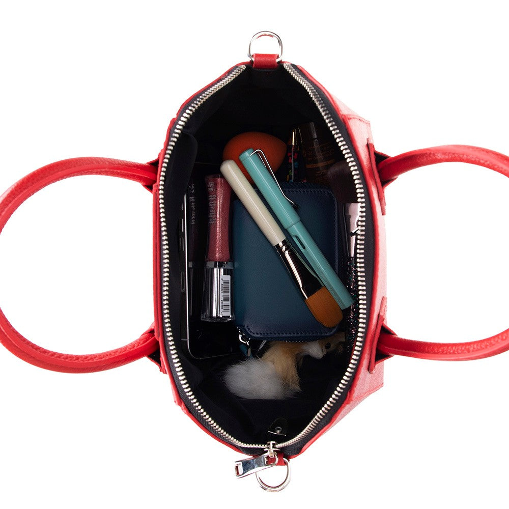 Lorenza Hakiki Deri, El Yapımı, Kadın Çantası, Kırmızı, Small