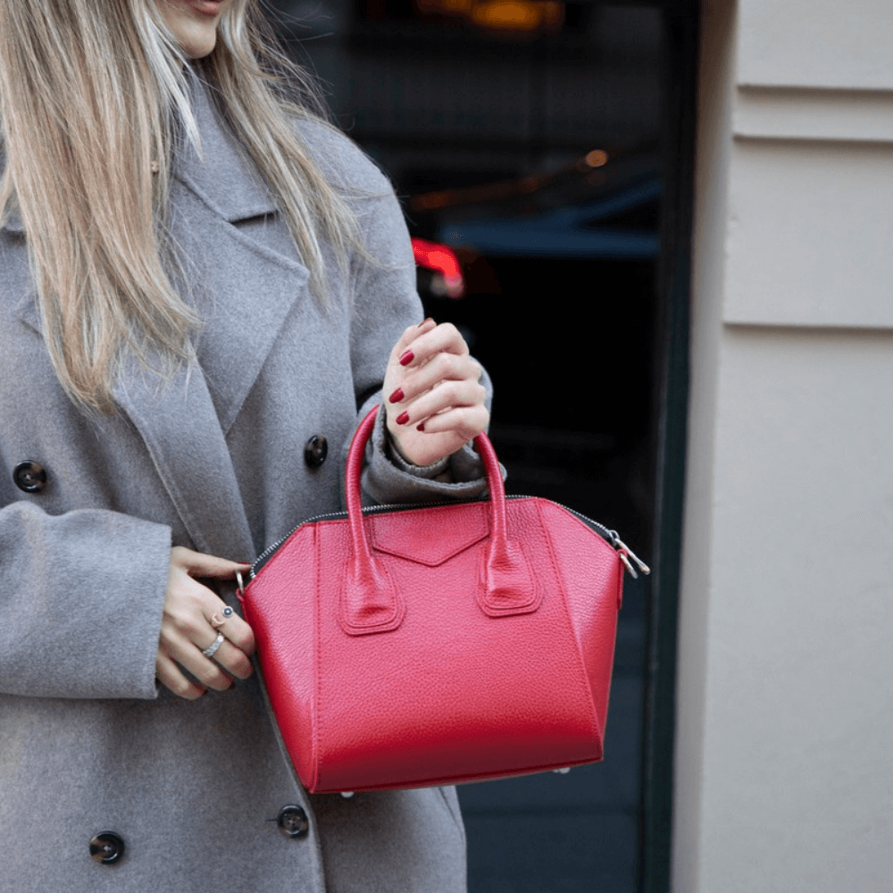 Lorenza Hakiki Deri, El Yapımı, Kadın Çantası, Kırmızı, Small