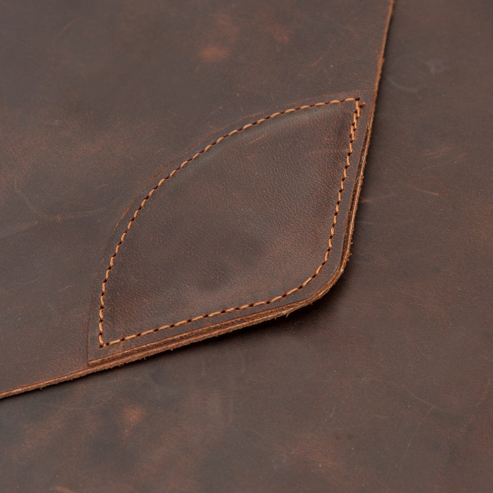 Mac Sleeve 13-14 inç MacBook uyumlu, Hakiki Deri, El Yapımı Kılıf, Antik Kahve