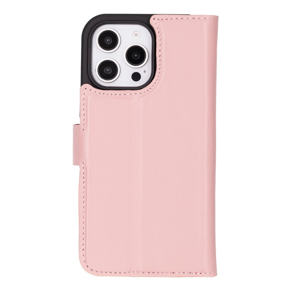 Cüzdan Taşıma Derdi Olmadan – iPhone 16 Pro Uyumlu Hakiki Deri El Yapımı Kart Yuvalı Kılıf (Toz Pembe)