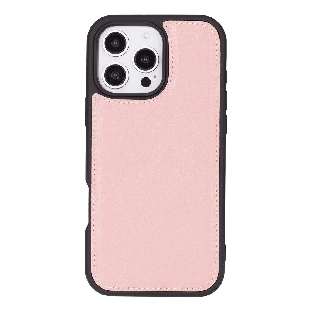 Cüzdan Taşıma Derdi Olmadan – iPhone 16 Pro Uyumlu Hakiki Deri El Yapımı Kart Yuvalı Kılıf (Toz Pembe)