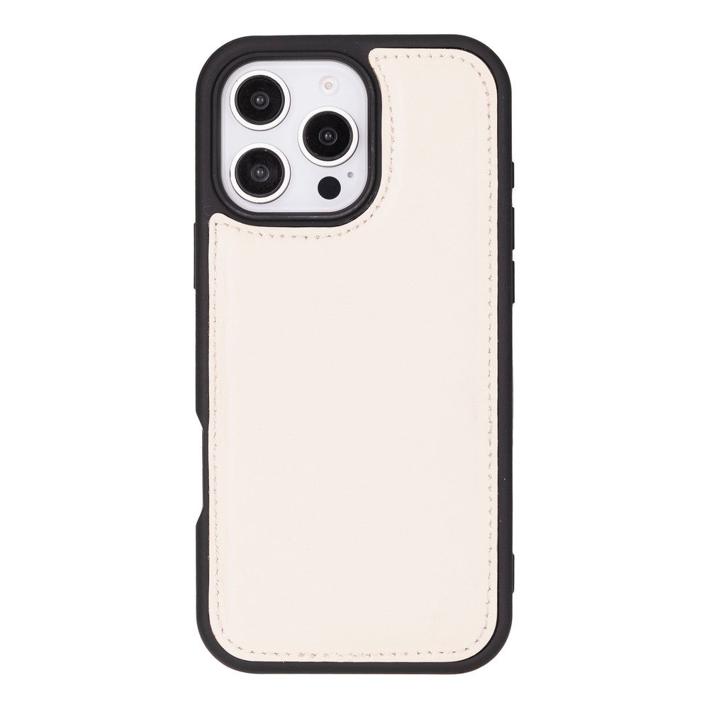 Cüzdan Taşıma Derdi Olmadan – iPhone 16 Pro Max Uyumlu Hakiki Deri El Yapımı Kart Yuvalı Kılıf (Krem Rengi)