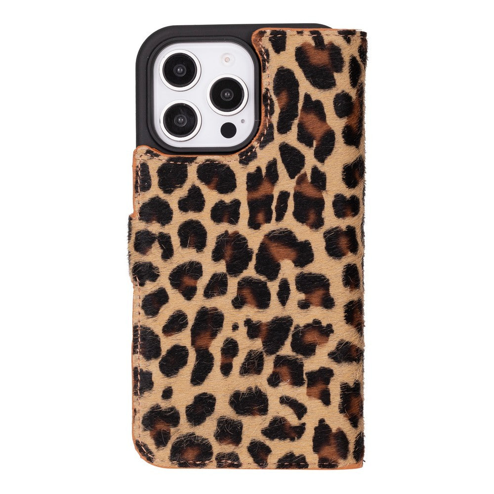 Cüzdan Taşıma Derdi Olmadan – iPhone 16 Pro Max Uyumlu Hakiki Deri El Yapımı Kart Yuvalı Kılıf (Leopar Desenli)
