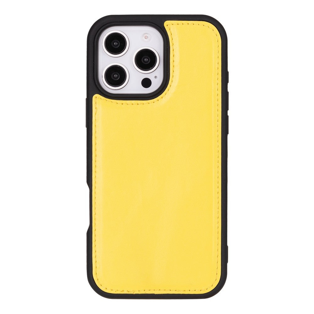 Cüzdan Taşıma Derdi Olmadan – iPhone 16 Pro Max Uyumlu Hakiki Deri El Yapımı Kart Yuvalı Kılıf (Pastel Sarı)