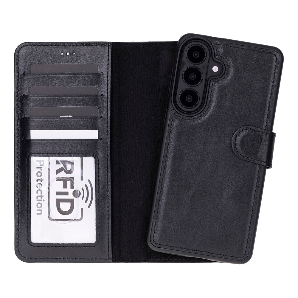 Samsung Galaxy S26 Uyumlu Manyetik Hakiki Deri Cüzdan Kılıf ,Cüzdan Taşımaya Son, Kredi Kart Yuvalı, RFID Güvenlik