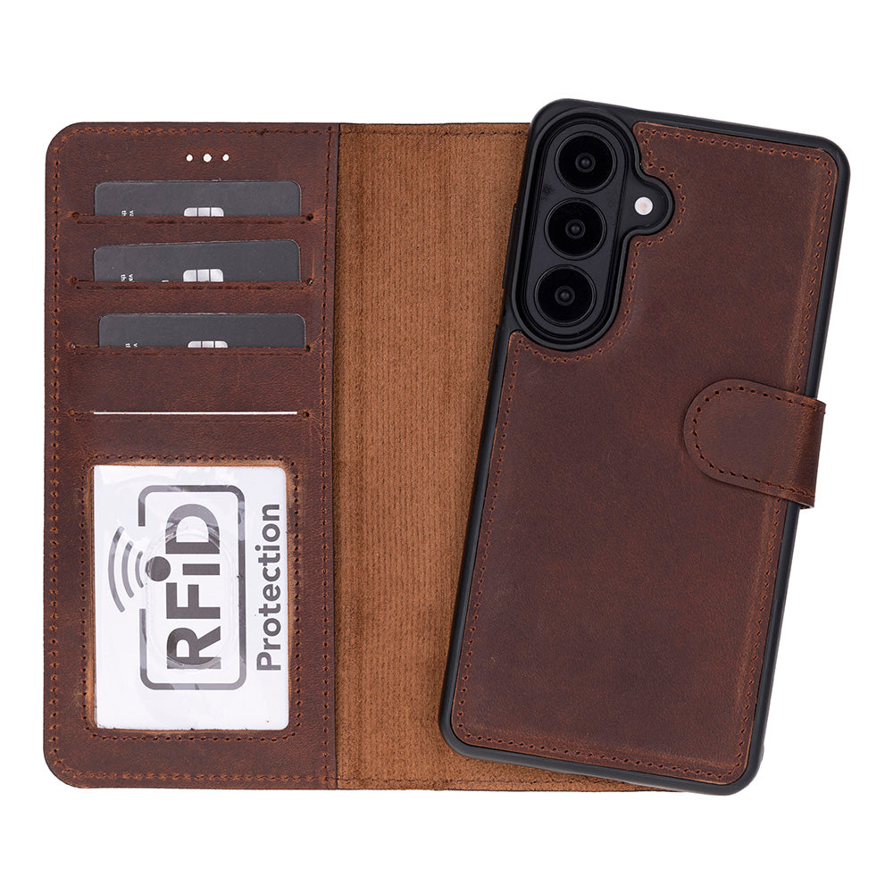 Samsung Galaxy S26 Plus Uyumlu Manyetik Hakiki Deri Cüzdan Kılıf ,Cüzdan Taşımaya Son, Kredi Kart Yuvalı, RFID Güvenlik