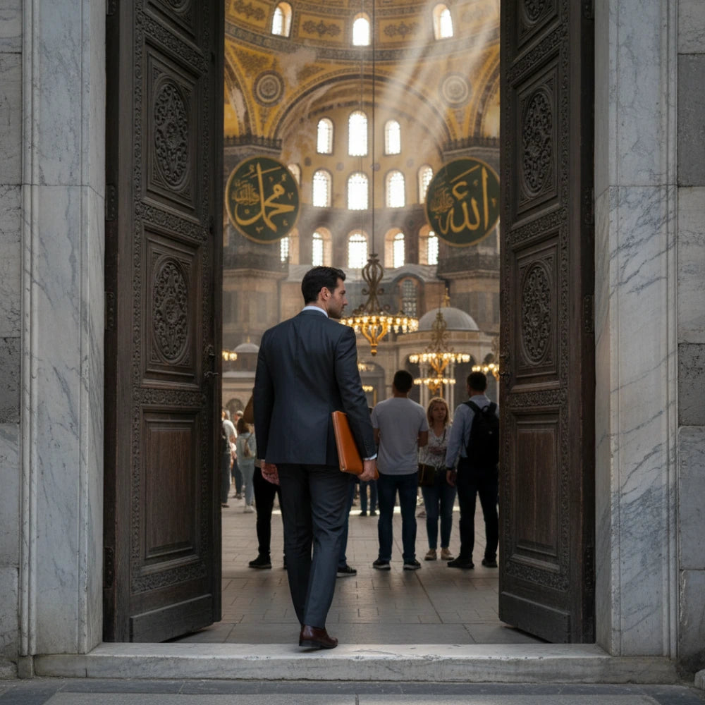 MIRAJ – Deri Kılıflı Taşınabilir Lüks Seccade - Tan Rengi Deri