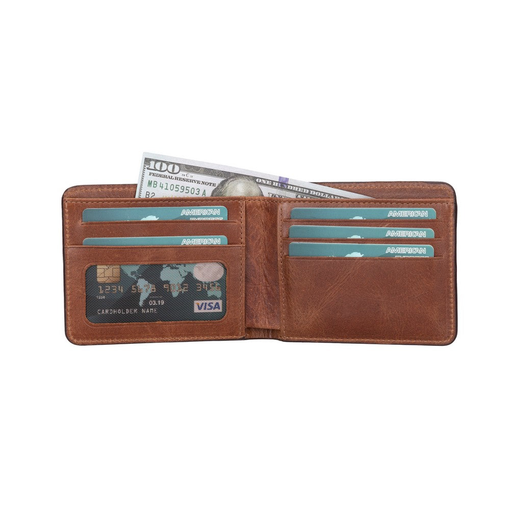 Pier Hakiki Deri, El Yapımı Erkek Cüzdan, 8 Kart Bölmesi, Koyu Karamel