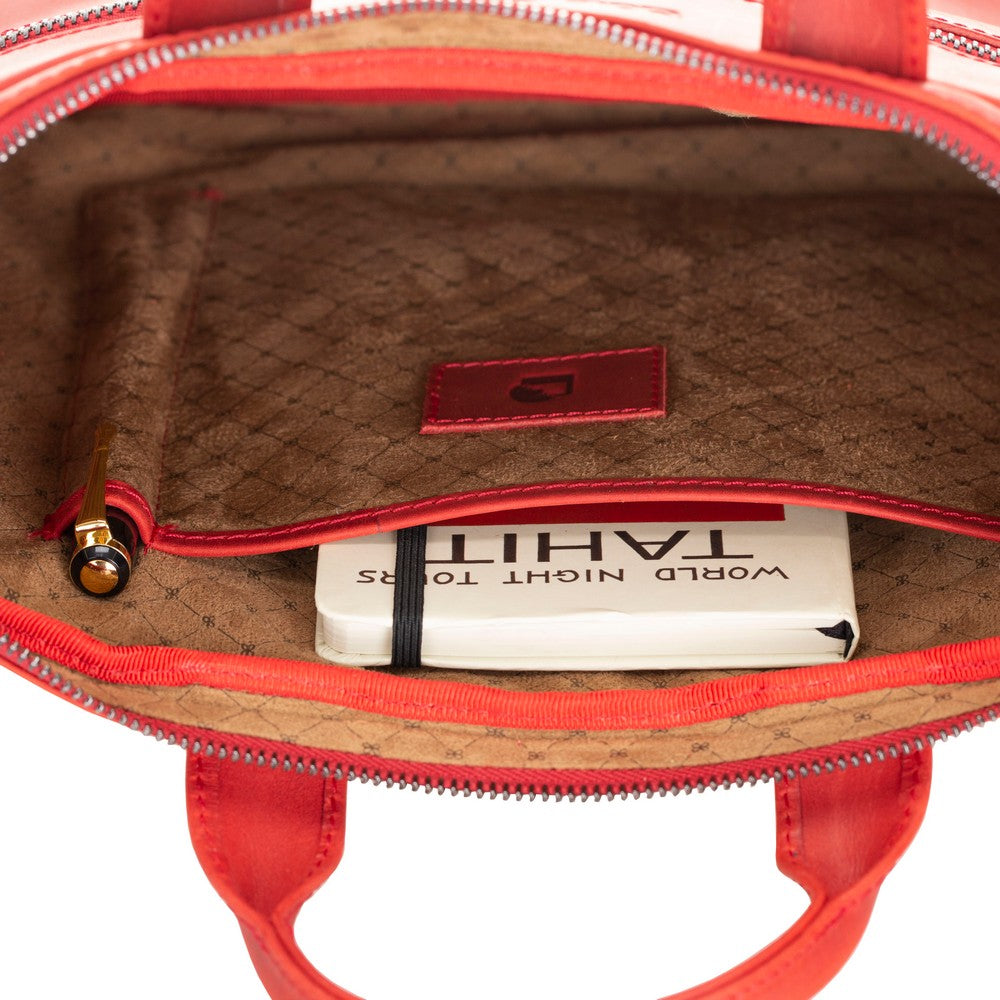 Apollo 13-14 inç MacBook ve PC uyumlu, Hakiki Deri, El Yapımı Çanta, AA4 Kırmızı