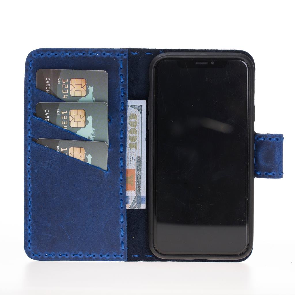 Apple iPhone X-XS Uyumlu Deri Cüzdanlı Kılıf WC Mavi