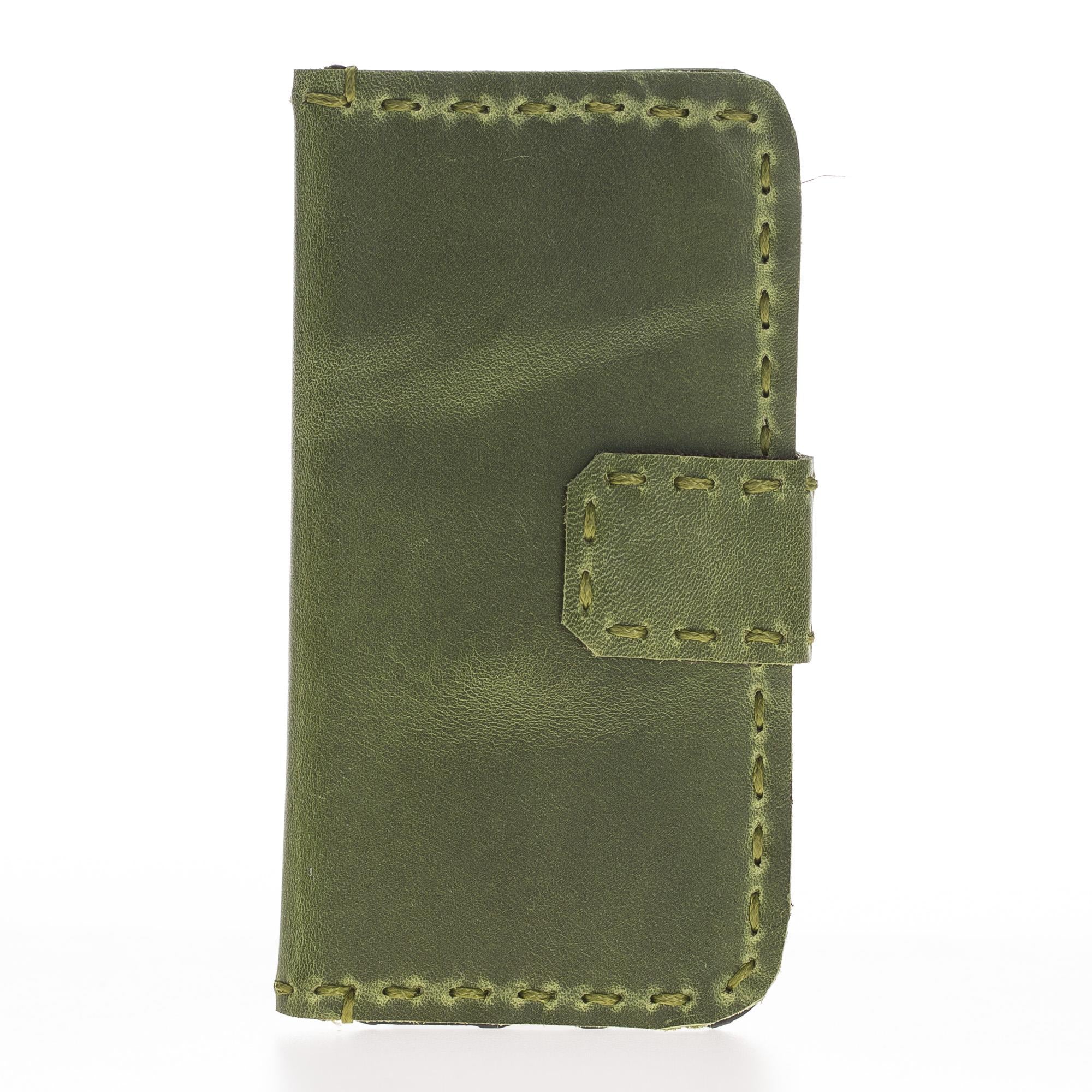 Apple iPhone 5-5s-SE Uyumlu Deri Cüzdanlı Kılıf WC Yeşil