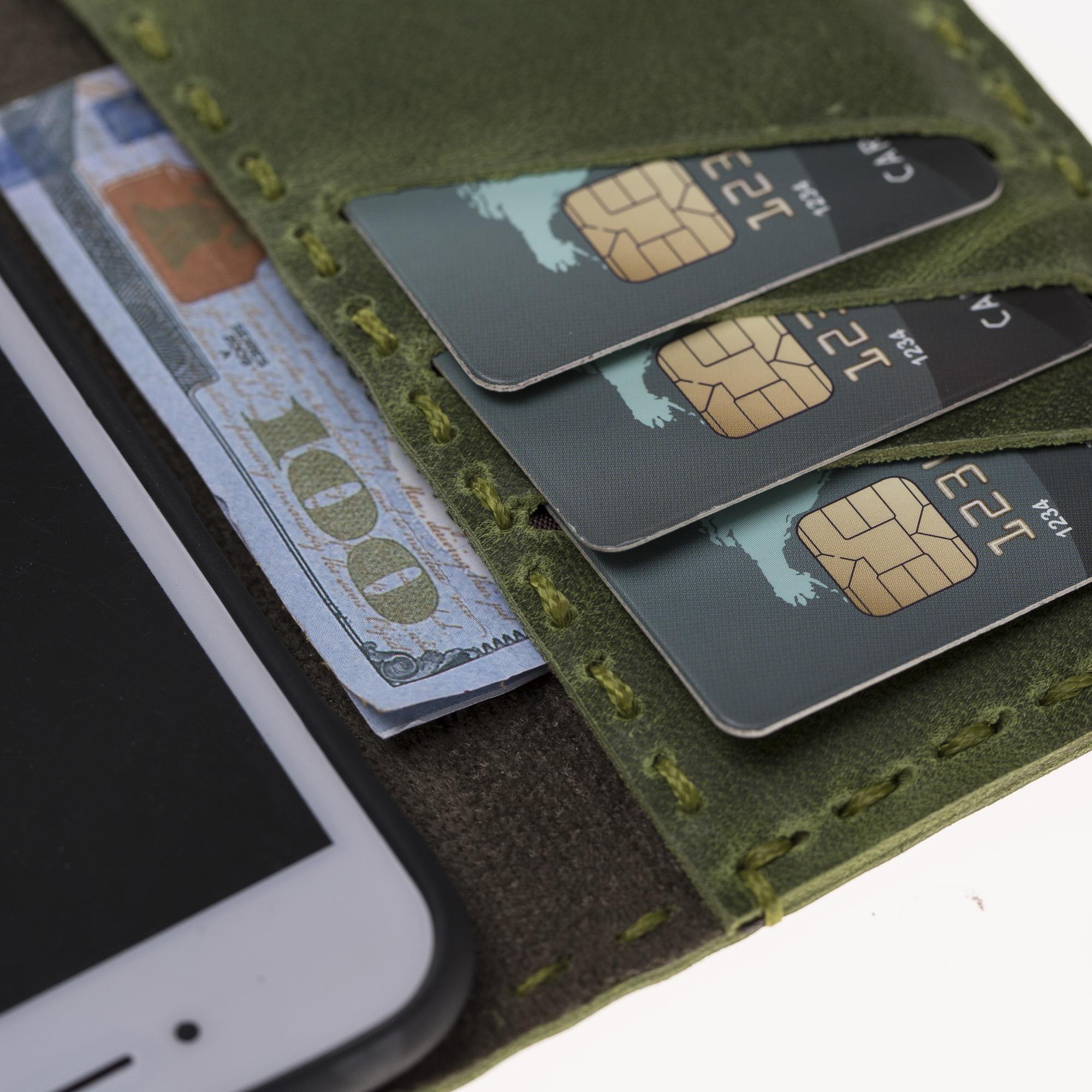 Apple iPhone 5-5s-SE Uyumlu Deri Cüzdanlı Kılıf WC Yeşil