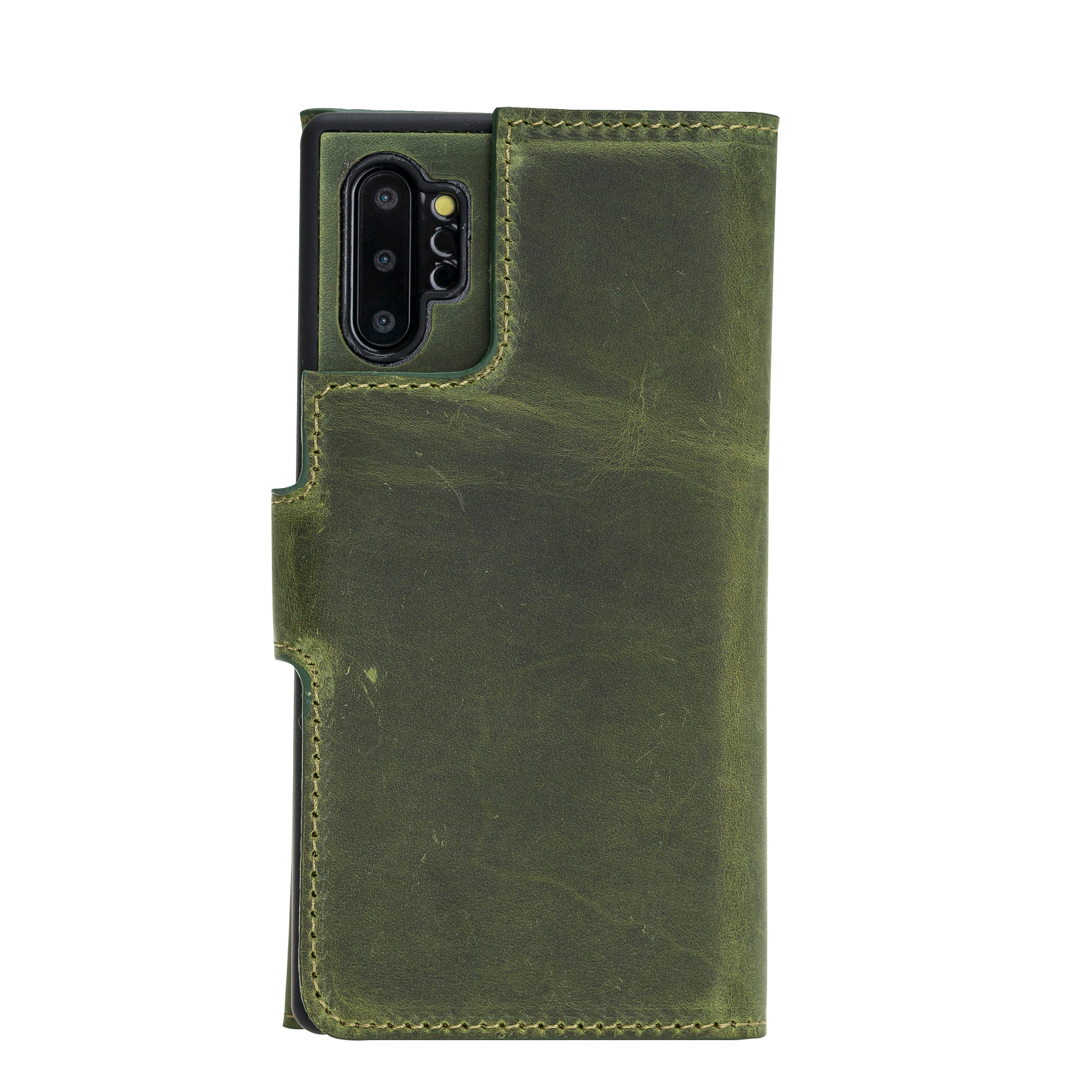 Samsung Galaxy Note 10 Plus Uyumlu Deri Cüzdanlı Kılıf Santa Yeş