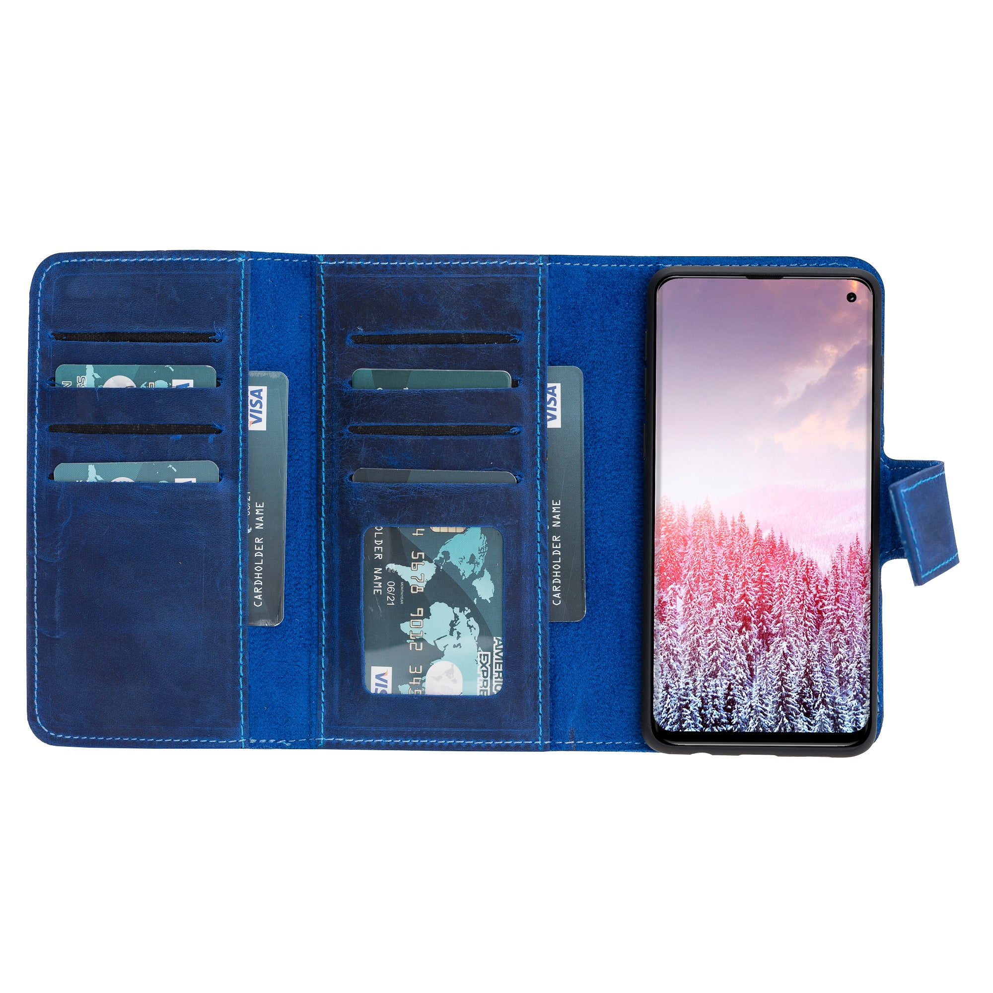 Samsung Galaxy S10 Plus Uyumlu Deri Cüzdanlı Kılıf Santa Mavi