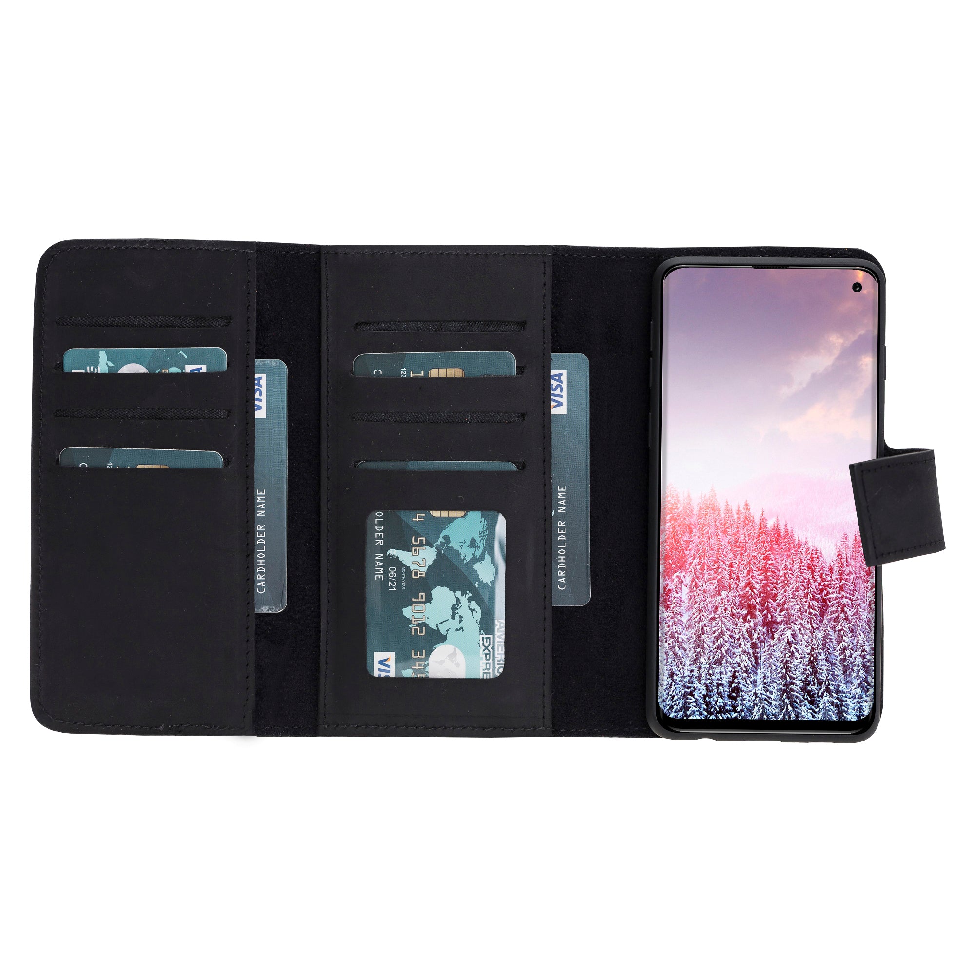 Samsung Galaxy S10 Plus Uyumlu Deri Cüzdanlı Kılıf Santa Siyah