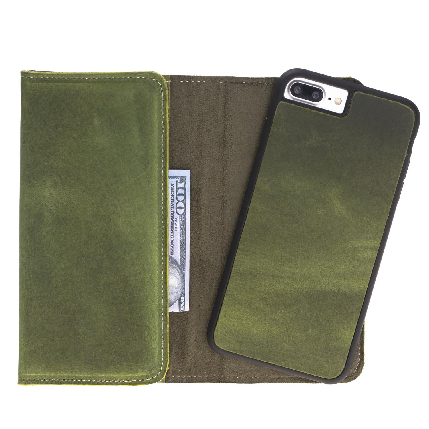 Apple iPhone 7-8-SE Uyumlu Deri Cüzdanlı Kılıf Santa Yeşil
