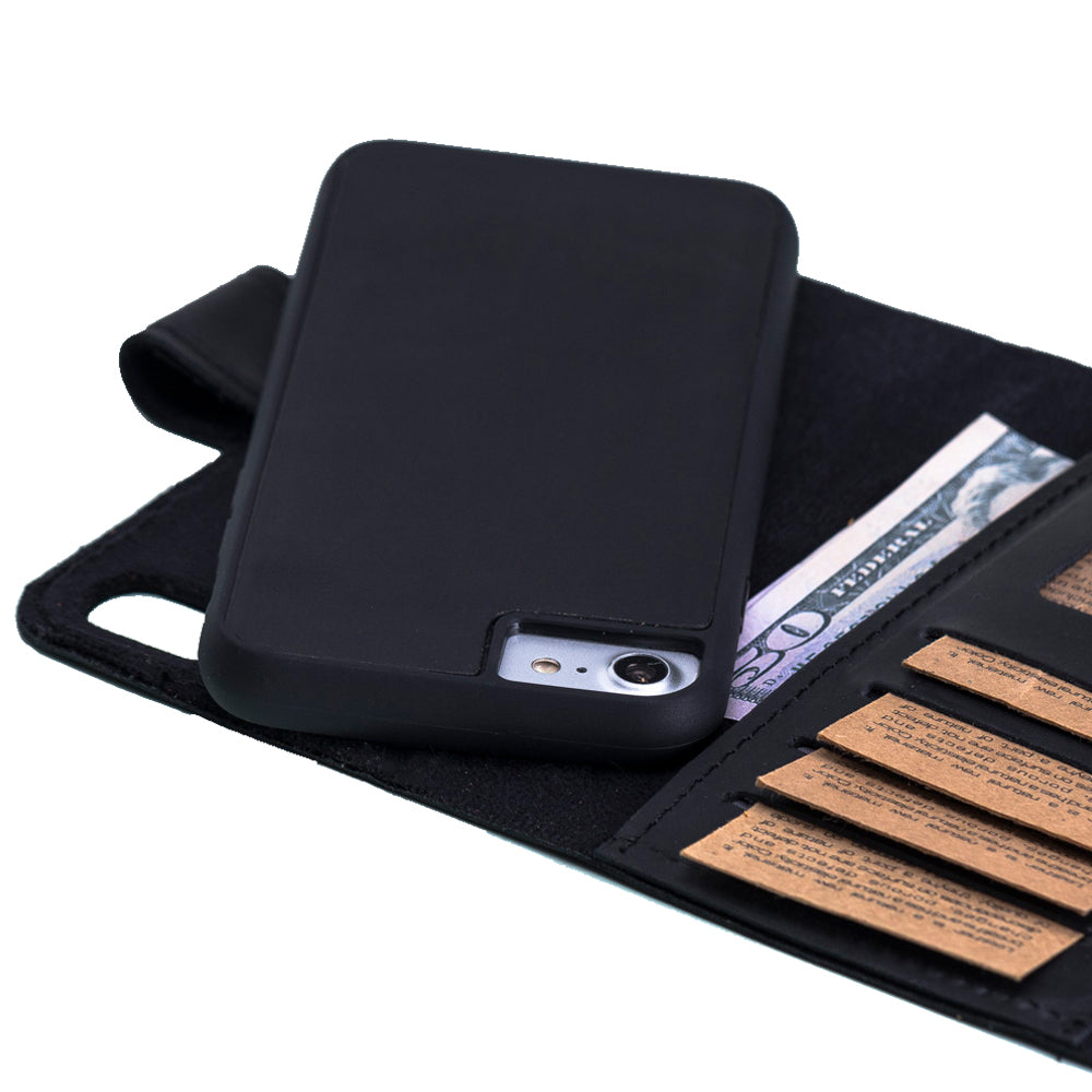 Apple iPhone 7-8-SE Uyumlu Deri Cüzdanlı Kılıf Santa Siyah