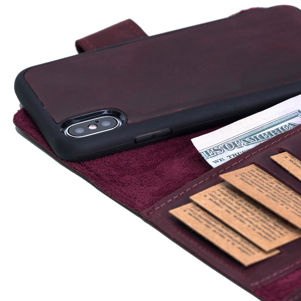 Apple iPhone X-XS Uyumlu Deri Cüzdanlı Kılıf Santa Kırmızı