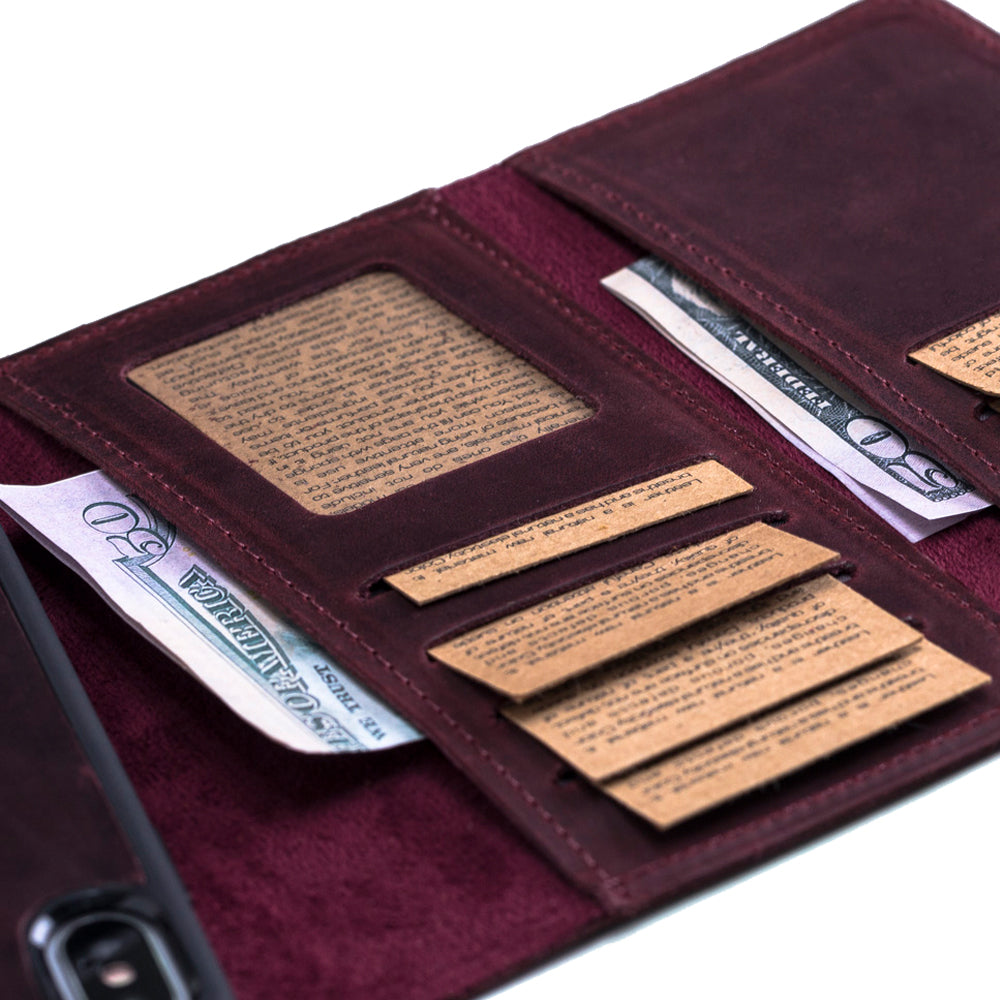 Apple iPhone X-XS Uyumlu Deri Cüzdanlı Kılıf Santa Kırmızı