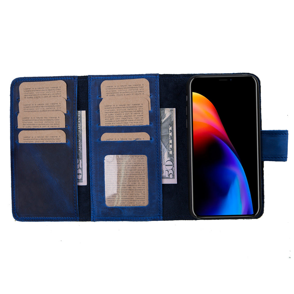 Apple iPhone XR Uyumlu Deri Cüzdanlı Kılıf Santa Mavi