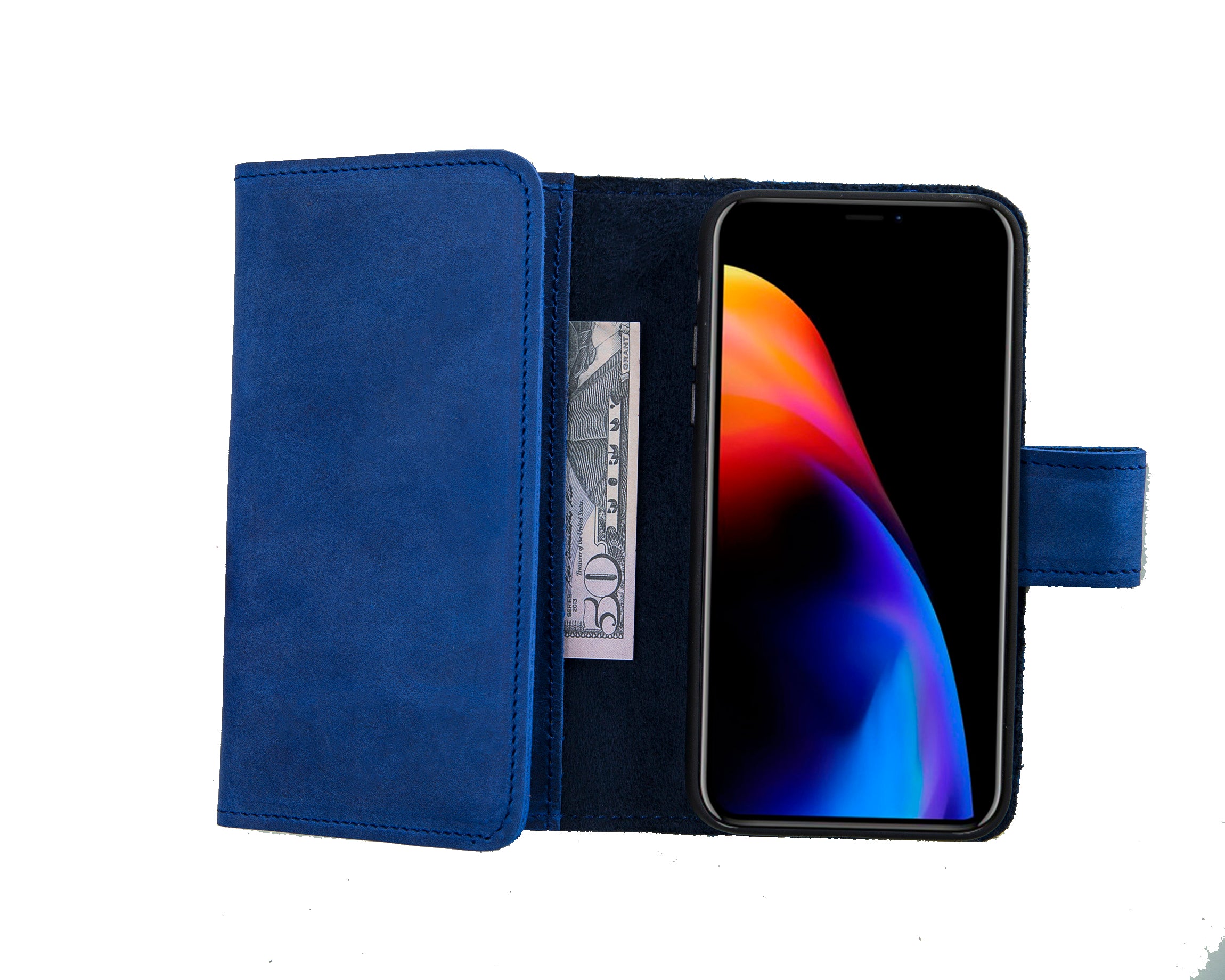 Apple iPhone XR Uyumlu Deri Cüzdanlı Kılıf Santa Mavi