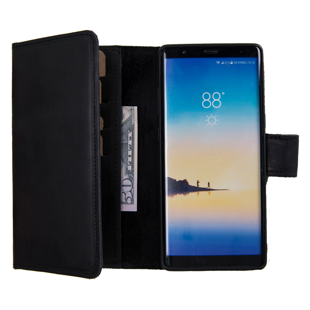 Samsung Galaxy Note 8 Uyumlu Deri Cüzdanlı Kılıf Santa Siyah