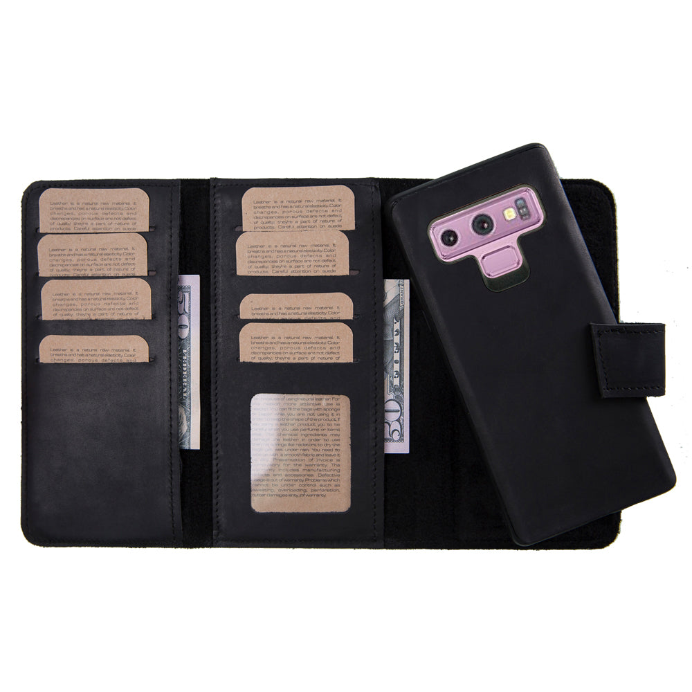 Samsung Galaxy Note 9 Uyumlu Deri Cüzdanlı Kılıf Santa Siyah