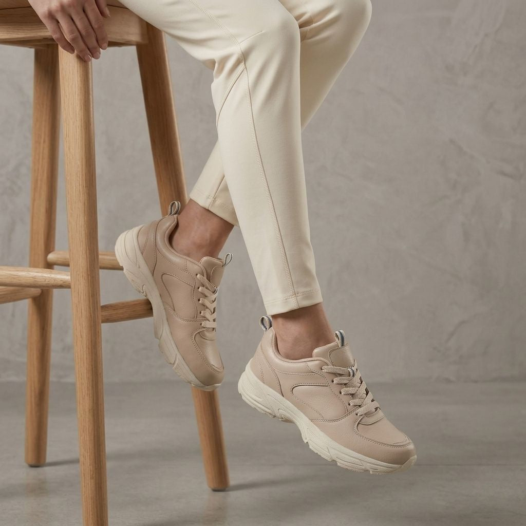 Kadın Sneaker Günlük Spor Ayakkabı – Ultra Hafif Rahat Tabanlı Casual Yürüyüş Ayakkabısı Bej