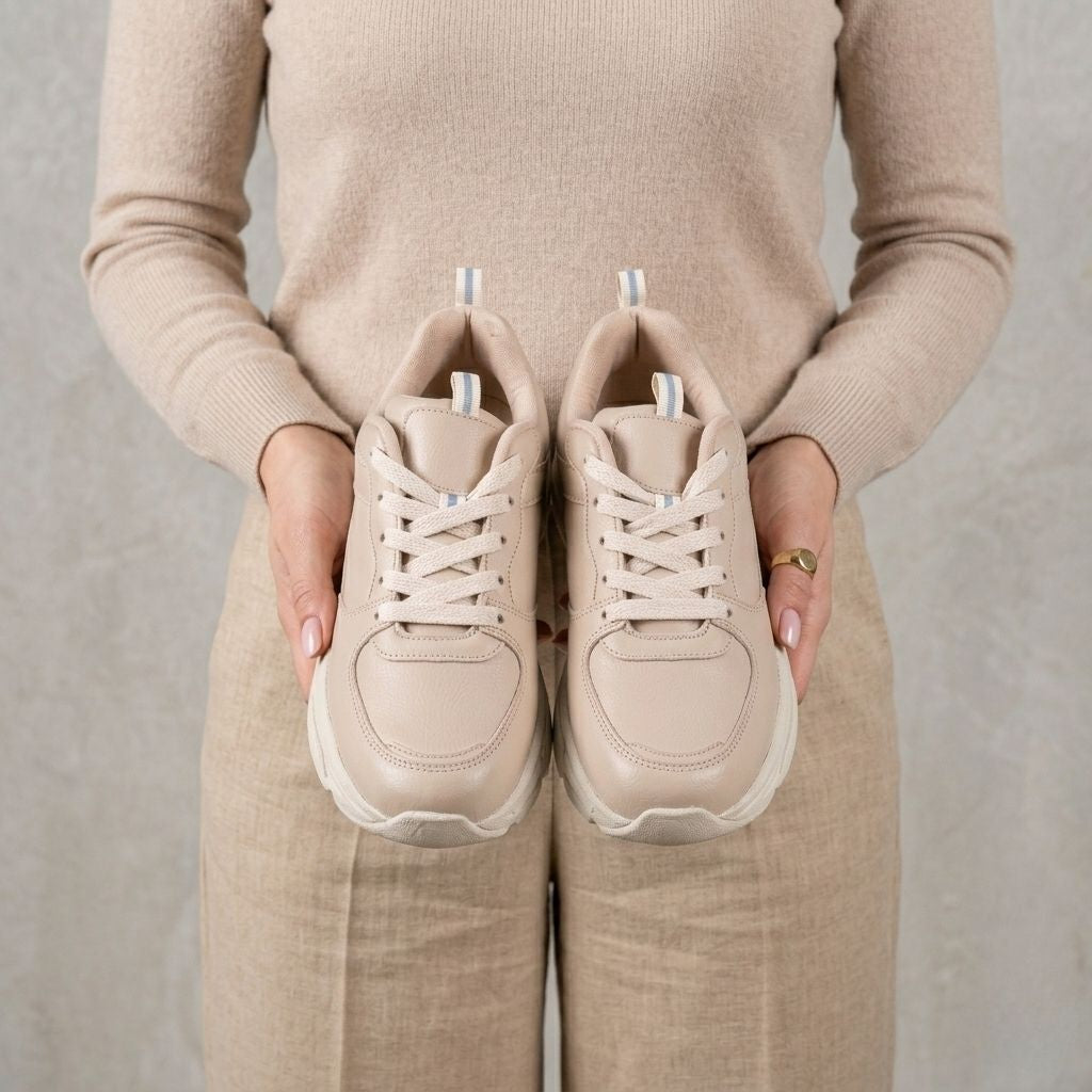 Kadın Sneaker Günlük Spor Ayakkabı – Ultra Hafif Rahat Tabanlı Casual Yürüyüş Ayakkabısı Bej