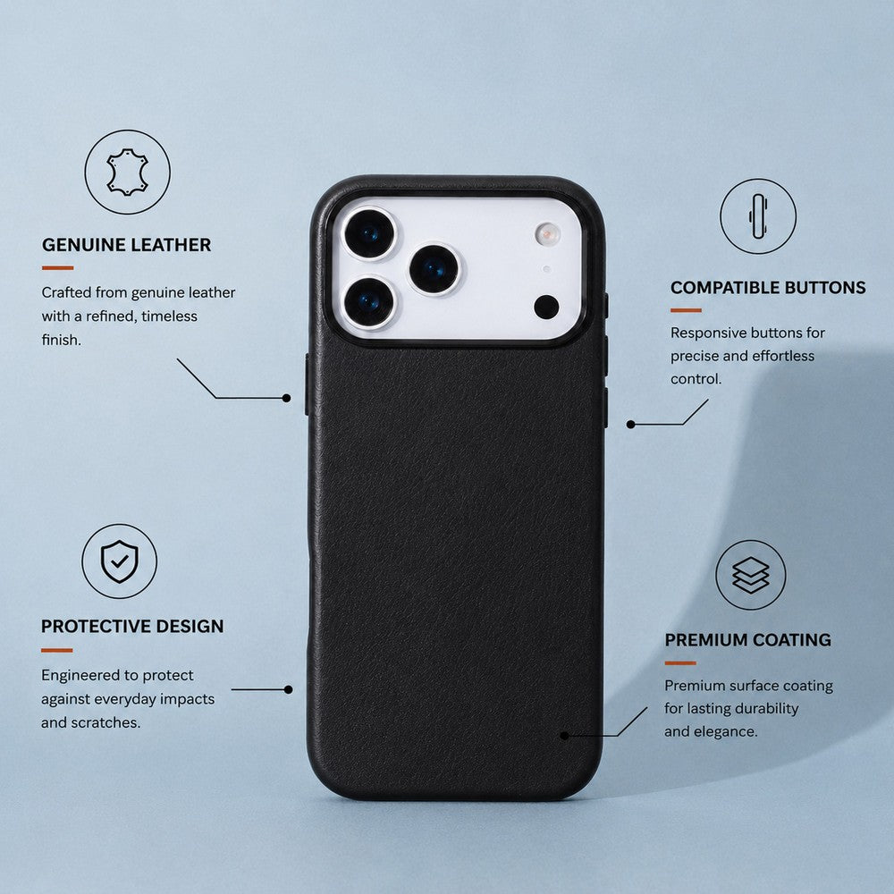 Prestige iPhone 17 Pro Full Grain Hakiki Deri Kılıf, MagSafe Uyumlu, Premium Koruma, El Yapımı