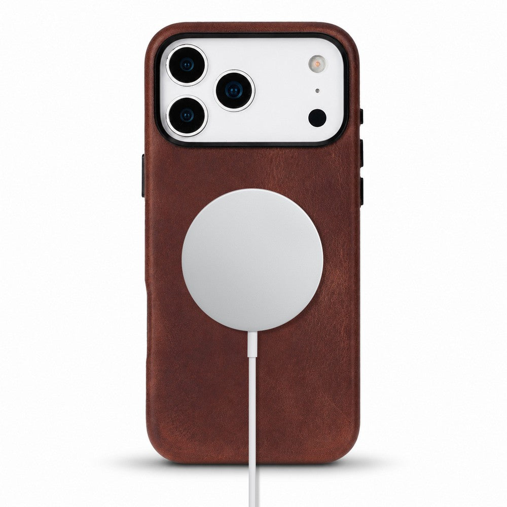 Prestige iPhone 17 Pro Max Full Grain Hakiki Deri Kılıf, MagSafe Uyumlu, Premium Koruma, El Yapımı