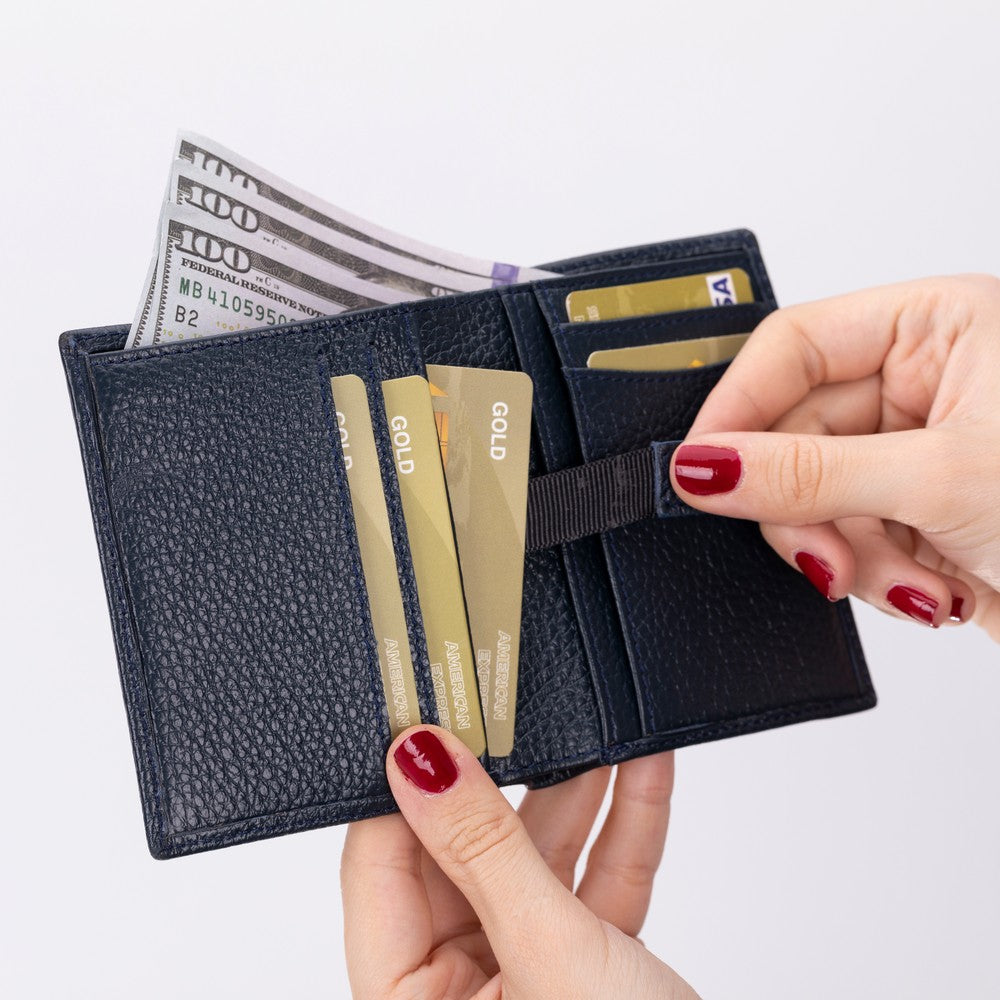 Purahide Hakiki Deri, El Yapımı Cüzdan, 7 Adet Kart Bölmesi, Dokulu Lacivert