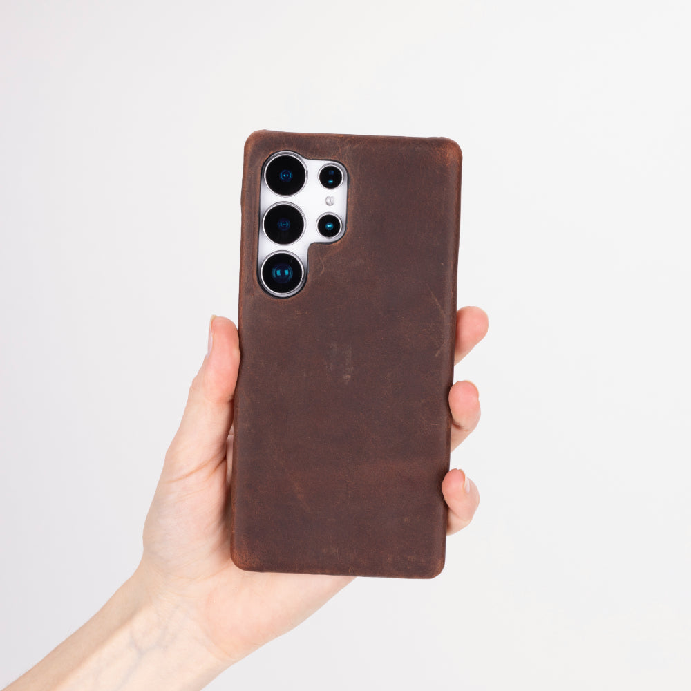 Samsung Galaxy S25 Ultra Uyumlu, Hakiki Deri, El Yapımı Arka Kapak, Antik Kahve