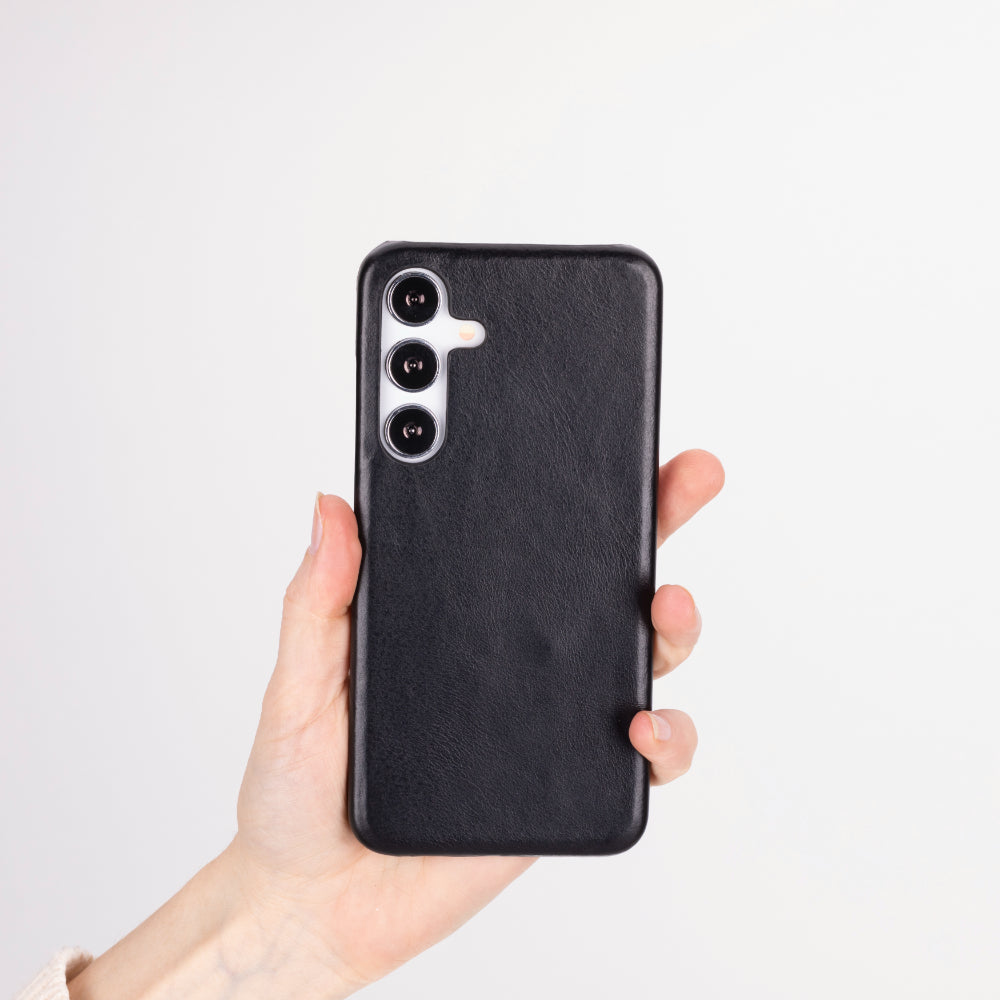 Samsung Galaxy S25 Plus Uyumlu, Hakiki Deri, El Yapımı Arka Kapak, Kömür Siyah