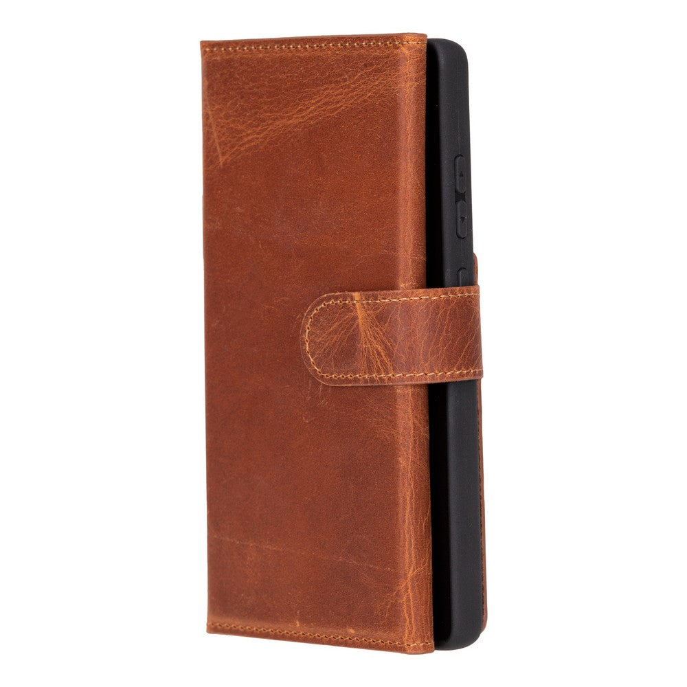 Samsung Galaxy S25 Ultra uyumlu, Hakiki Deri, El Yapımı, Cüzdanlı Kılıf, Karamel