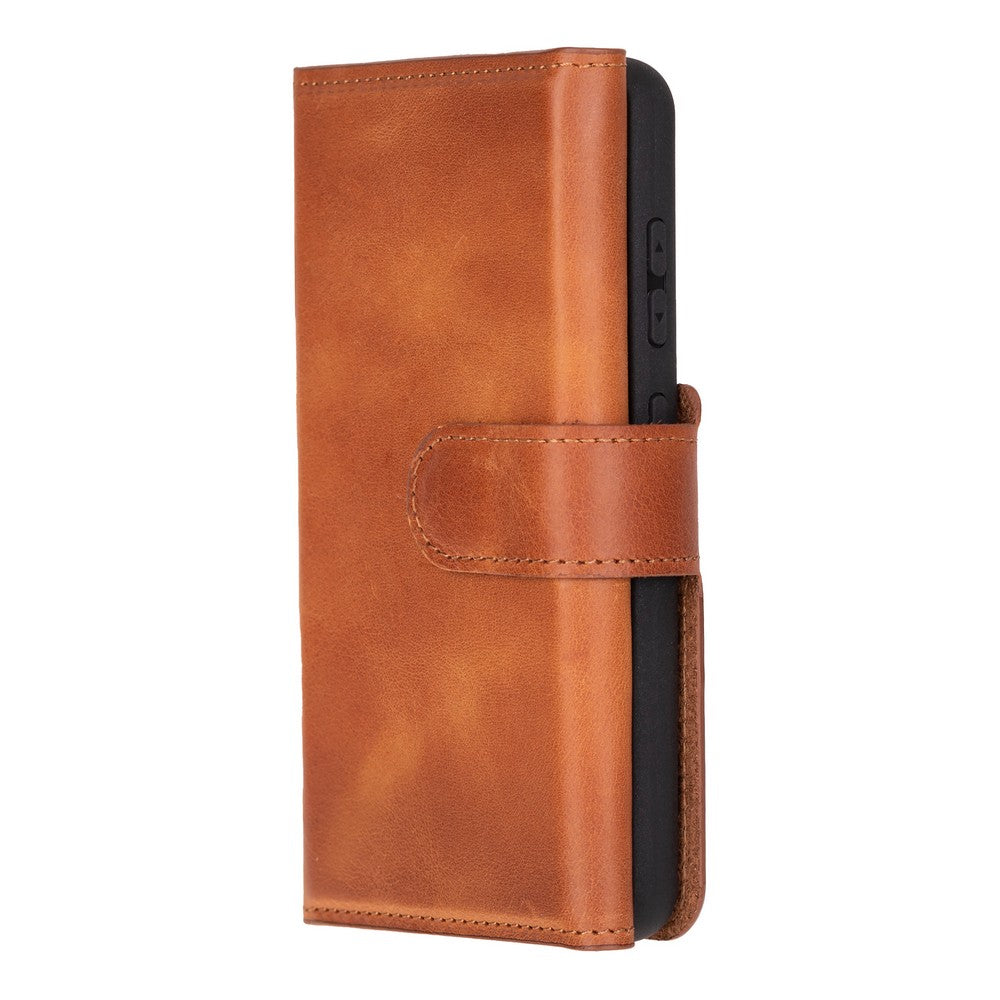 Samsung Galaxy S25 uyumlu, Hakiki Deri, El Yapımı, Cüzdanlı Kılıf, Gölgeli Kahve