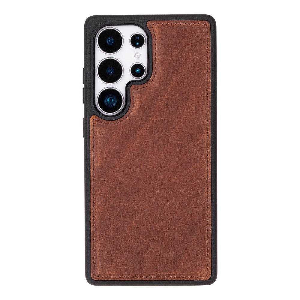 Samsung Galaxy S25 Ultra uyumlu, Hakiki Deri, El Yapımı, Cüzdanlı Kılıf, Antik Kahve