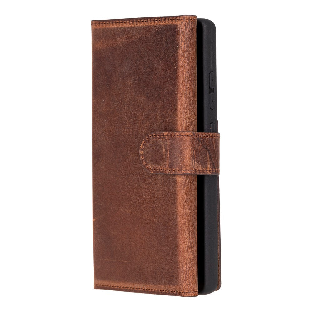 Samsung Galaxy S25 Ultra uyumlu, Hakiki Deri, El Yapımı, Cüzdanlı Kılıf, Antik Kahve