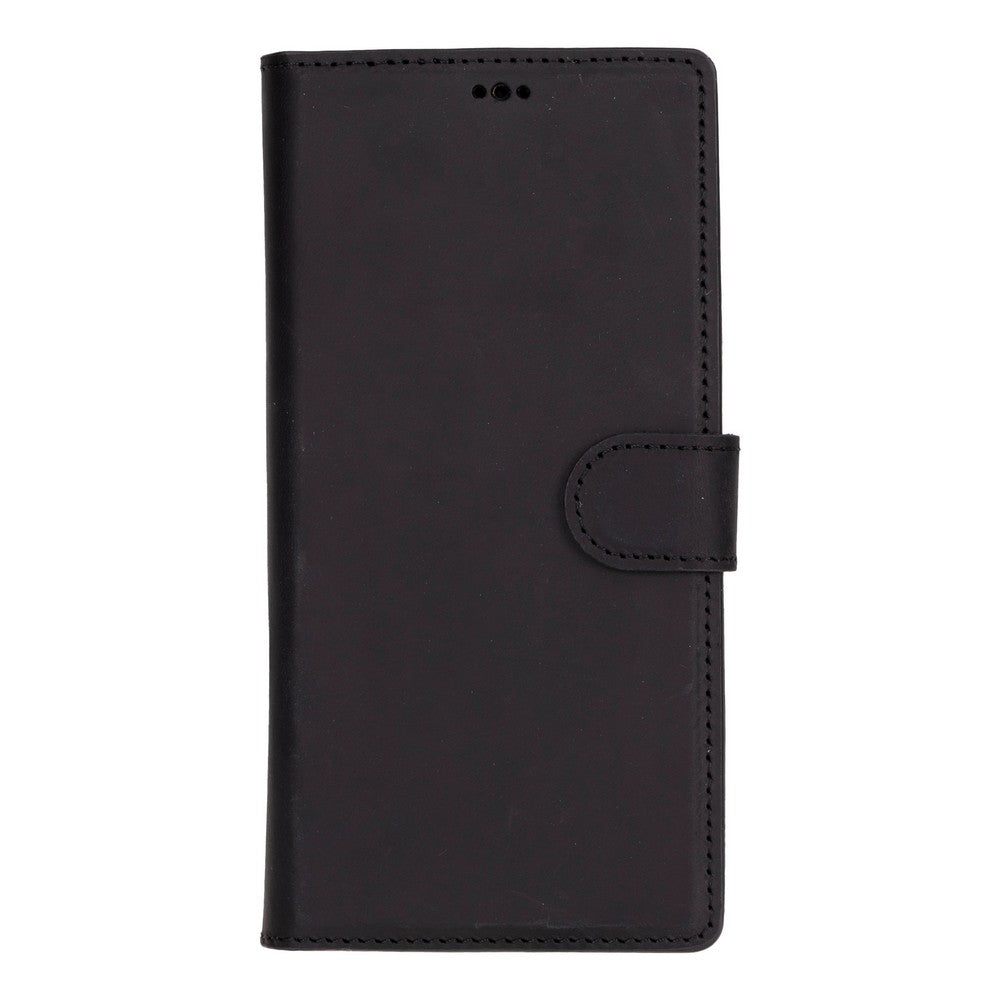 Samsung Galaxy S25 Ultra uyumlu, Hakiki Deri, El Yapımı, Cüzdanlı Kılıf, Mat Siyah