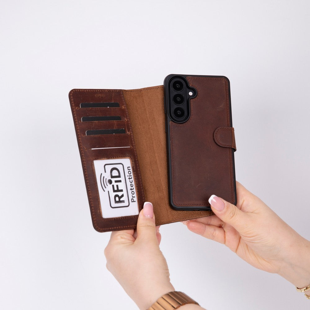 Samsung Galaxy S26 Plus Uyumlu Manyetik Hakiki Deri Cüzdan Kılıf ,Cüzdan Taşımaya Son, Kredi Kart Yuvalı, RFID Güvenlik