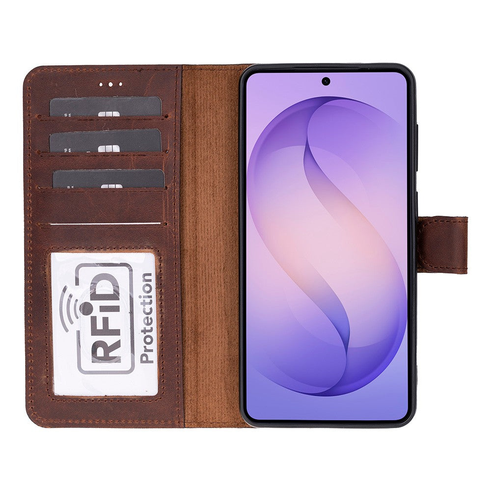 Samsung Galaxy S26 Plus Uyumlu Manyetik Hakiki Deri Cüzdan Kılıf ,Cüzdan Taşımaya Son, Kredi Kart Yuvalı, RFID Güvenlik