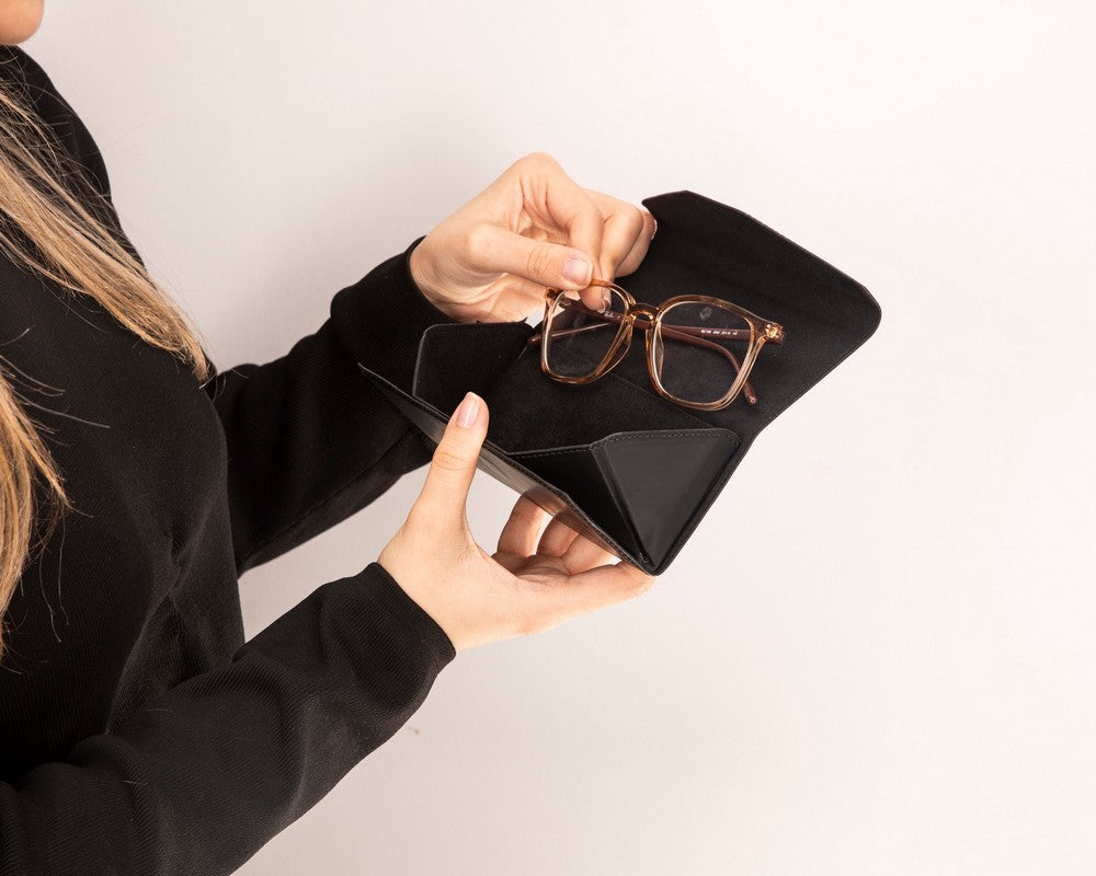 Smart Glass Hakiki Deri, El Yapımı Gözlük Kılıfı, H101 Mat Siyah