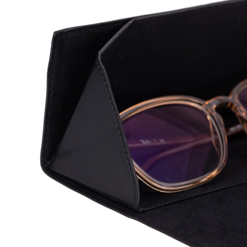 Smart Glass Hakiki Deri, El Yapımı Gözlük Kılıfı, H101 Mat Siyah