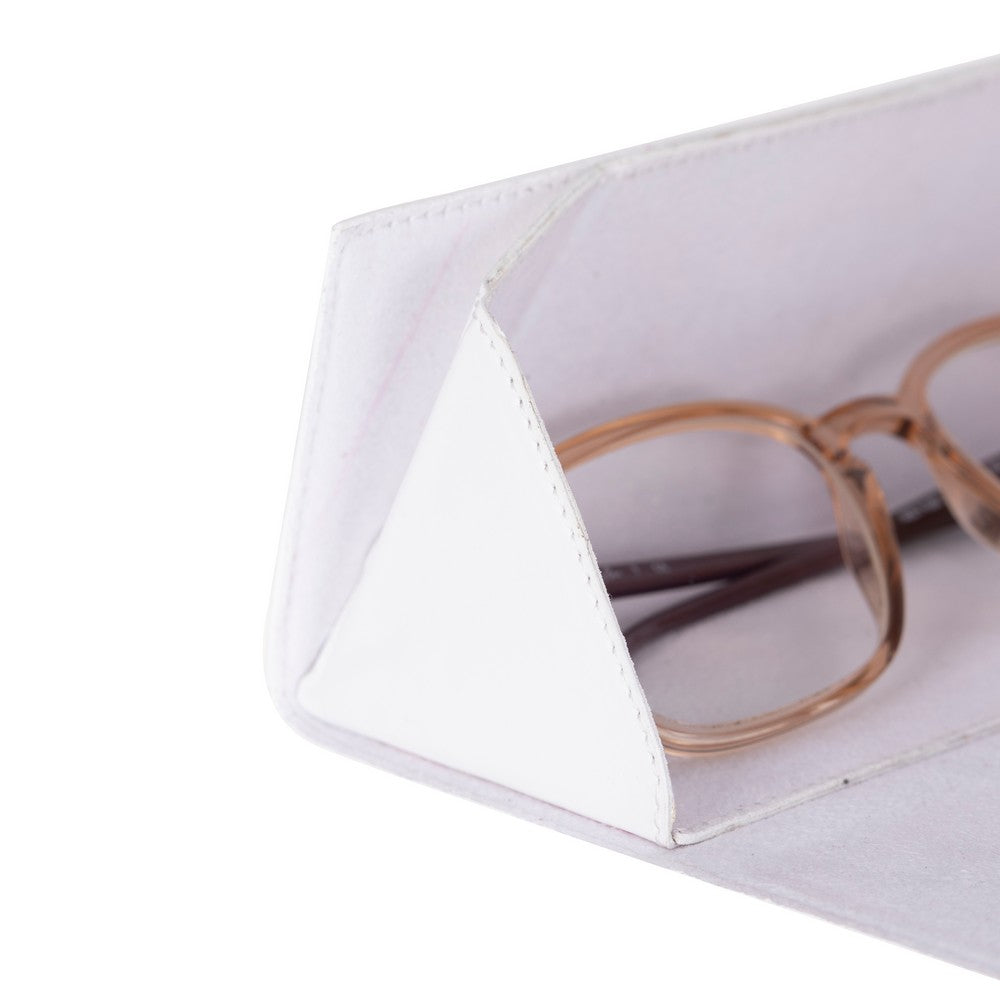 Smart Glass Hakiki Deri, El Yapımı Gözlük Kılıfı, H108 Kar Beyaz